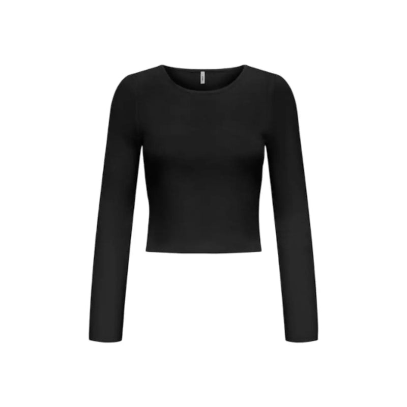 Noir only pull court en viscose pour femme top avec des manches longues, un col rond et une silhouette ajustée