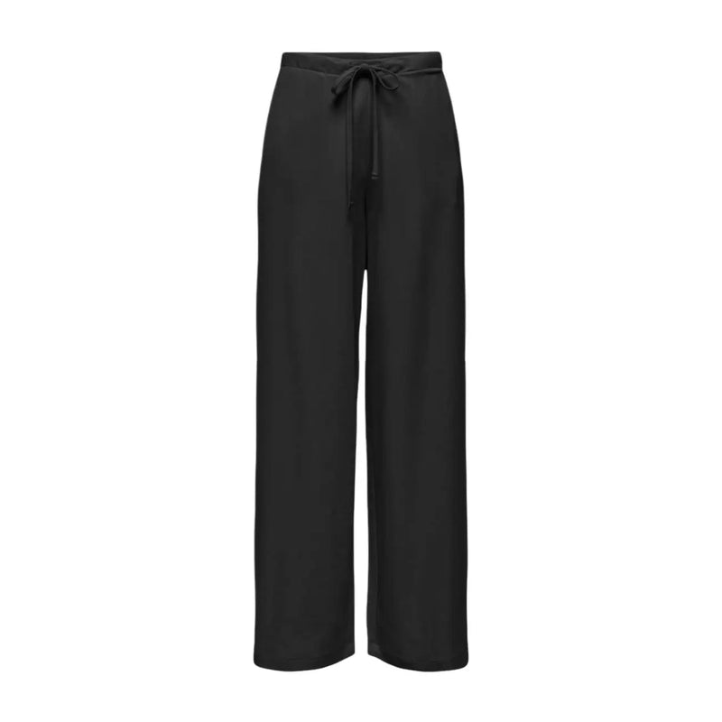 Pantalon large en satin noir avec taille élastiquée à cordon de serrage, en mélange viscose et nylon, par Only Femmes