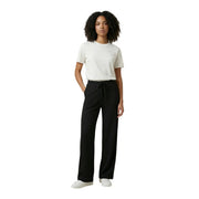 Pantalon noir à jambes larges en dentelle avec taille élastiquée à cordon pour femme, confectionné dans un mélange de viscose et de nylon. only