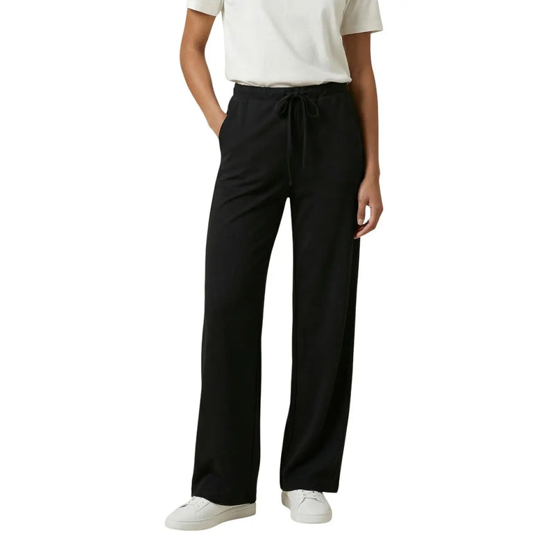 jambes larges noires Only Pantalon en dentelle pour femme avec taille élastiquée à cordon, confectionné dans un mélange de viscose et de nylon.