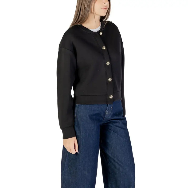 Black long buttoned cardigan with silver buttons from Only Women