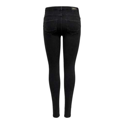 Only Jean skinny noir en coton biologique pour femme, coupe ajustée et détails de coutures discrets.