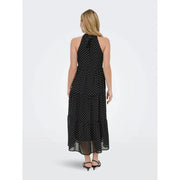 Only women black polka dot sleeveless halter-neck maxi dress in polyester with sheer layered hem