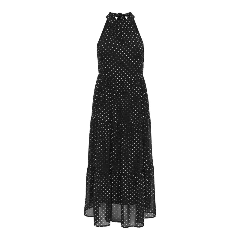 Only women black polka dot halter neck maxi dress with tiered skirt made of polyester for women