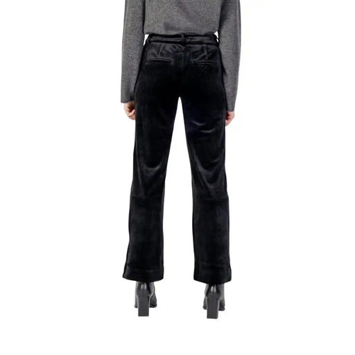 Only black polyester elastane high-waist straight-leg velvet trousers