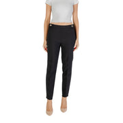 Only Pantalon tailleur noir en polyester pour femme, coupe droite et boutons argentés, édition automne-hiver