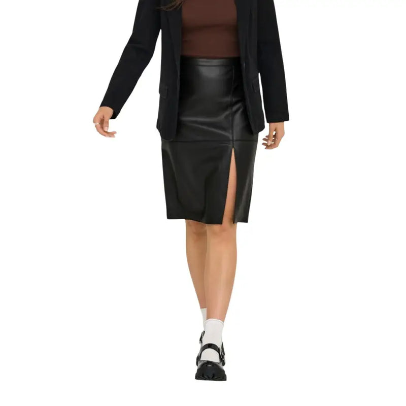 Jupe crayon en similicuir noir avec fente sur le devant Only jupe zippée pour femme