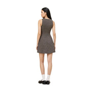 Only women black sleeveless fitted mini dress in polyester with classic black and white houndstooth flared skirt