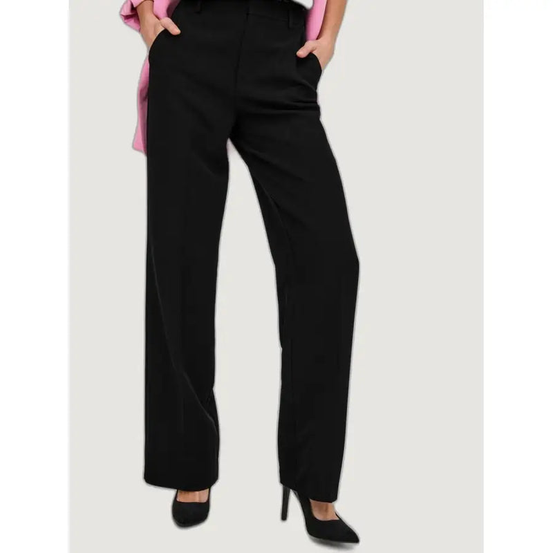 Only Women black wide-leg trousers with tailored fit and subtle creases