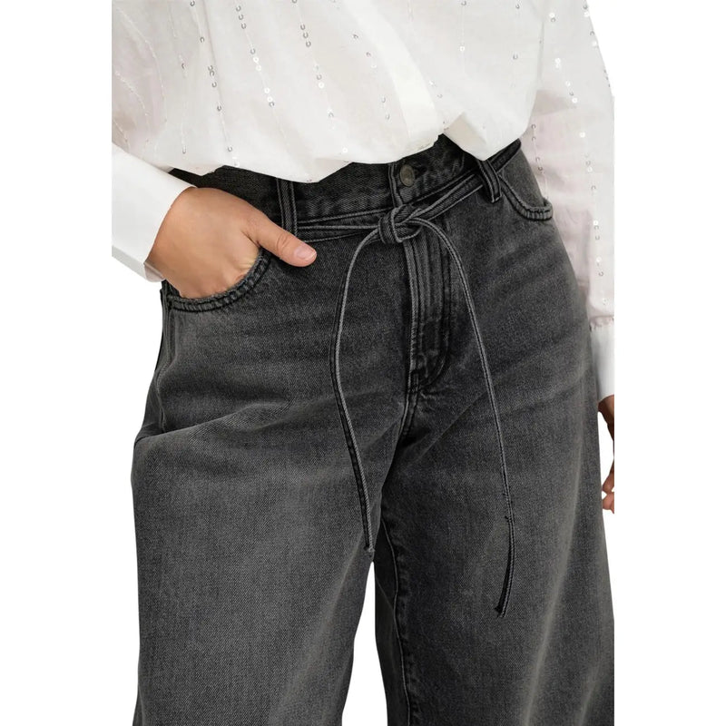 Jean en denim gris foncé taille haute avec cordon de serrage de Only Collection de jeans droits noirs en coton pour femmes