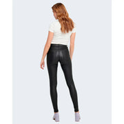 Jean skinny taille haute en similicuir noir pour femme, confectionné dans un mélange de viscose extensible.