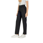 Only Pantalon noir en viscose pour femme, taille haute, coupe droite élégante et détails discrets de fermeture éclair sur les coutures latérales.
