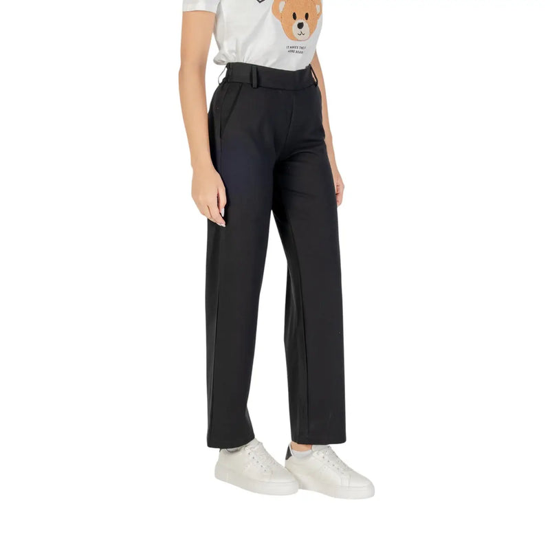 Only Pantalon noir en viscose pour femme, avec fermeture éclair, taille haute et coupe cintrée, ceinture assortie.