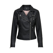 Only women black zip blazer polyester polyurethane biker jacket with silver zippers and stitched detailing