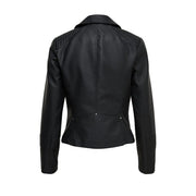 Black faux leather biker jacket from Only Women featuring a sleek fitted design with subtle stitching details
