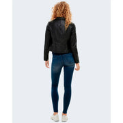 Only Women black zip blazer polyester polyurethane faux leather biker jacket with zipper details and shoulder embellishments
