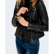 Only Women black zip blazer faux leather biker jacket with silver zippers and subtle stitching details