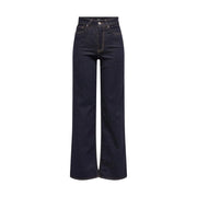 Jean en denim indigo foncé taille haute à jambes larges avec coutures apparentes, confectionné dans un mélange de coton biologique par Only Femmes