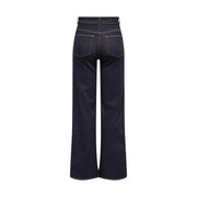 Only Jean taille haute à jambes larges en denim de coton bleu pour femme, en mélange de coton biologique et surpiqûres contrastées