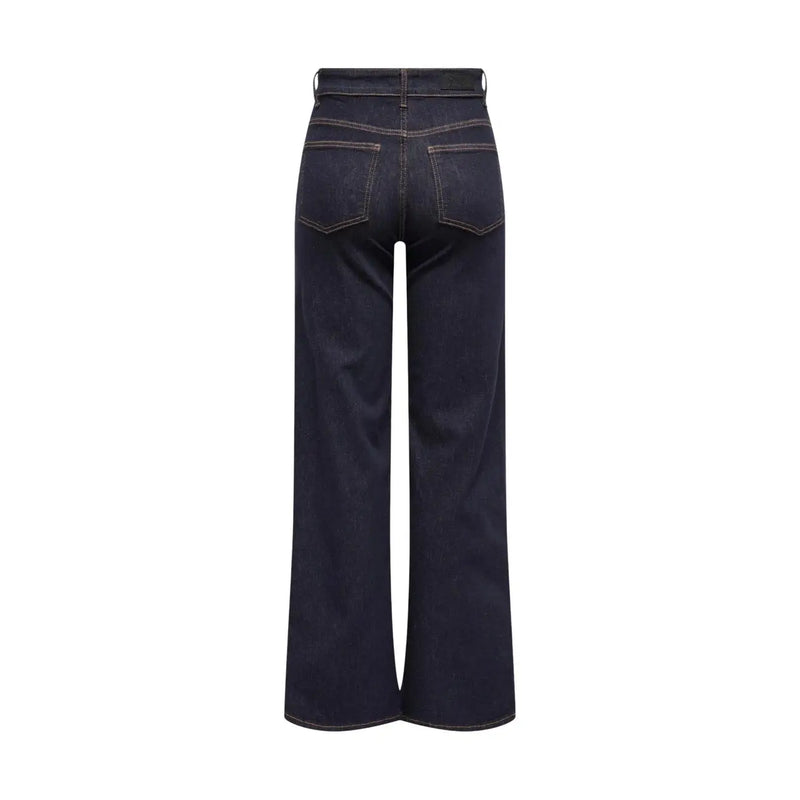 Only Jean taille haute à jambes larges en denim de coton bleu pour femme, en mélange de coton biologique et surpiqûres contrastées