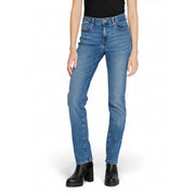 Only Jean en denim de coton bleu stretch pour femme, délavage moyen, coupe droite classique et détails de coutures apparentes