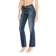 Délavage foncé only Jean en denim de coton bleu pour femme, taille haute extensible et jambes évasées, idéal pour l'automne