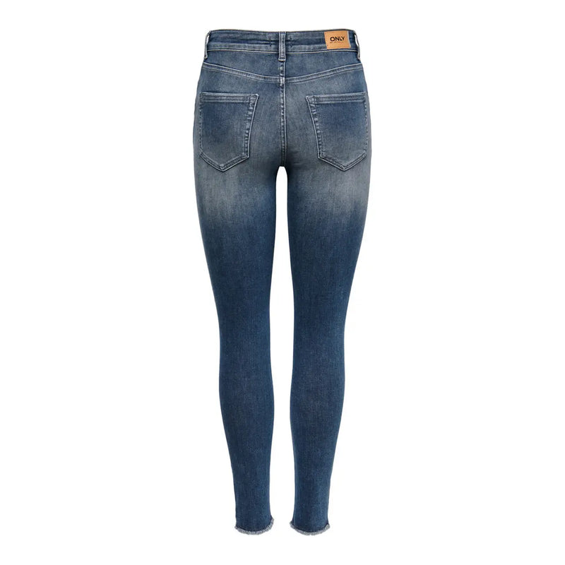Jean en denim de coton bleu foncé pour femme, avec ourlets effilochés et délavage délavé Only étiquette de marque à la ceinture