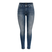 Only Jean en denim de coton bleu pour femme, coupe stretch, bleu foncé, coupe slim et ourlets effilochés