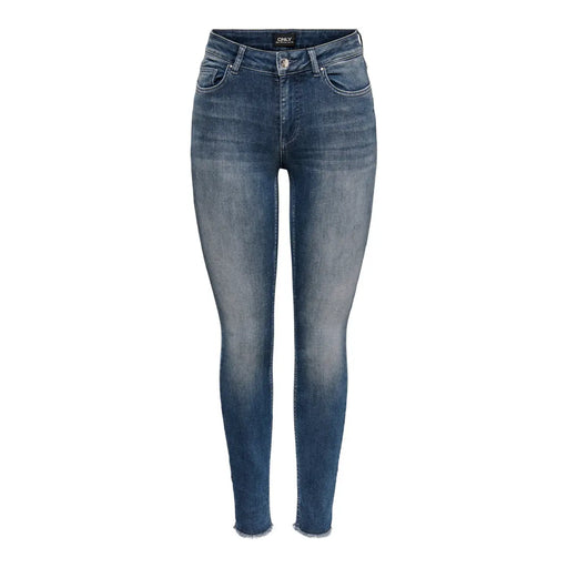 Only Jean en denim de coton bleu pour femme, coupe stretch, bleu foncé, coupe slim et ourlets effilochés