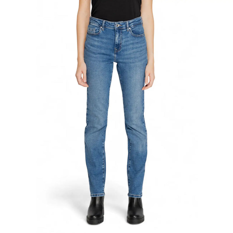 Only Jean en denim de coton bleu pour femme, extensible, avec une coupe classique et un délavage subtil sur le devant.