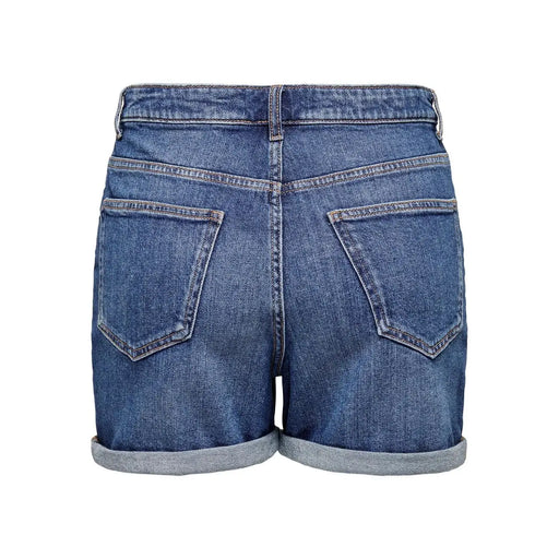 Only Short en denim bleu coton pour femme, ourlets retroussés et poche arrière classique dévoilant le dos