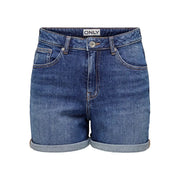 Only women blue cotton denim shorts with rolled hem five-pocket design and brand label at waistband organic regular fit