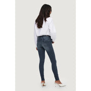 bleu foncé only Jean en denim pour femme, en mélange de coton, coupe skinny, cinq poches et délavage subtil aux cuisses.