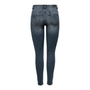 Jean skinny en denim bleu foncé délavé, taille haute et poches arrière classiques, en mélange de coton. Only Femmes
