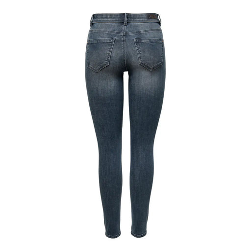 Jean skinny en denim bleu foncé délavé, taille haute et poches arrière classiques, en mélange de coton. Only Femmes