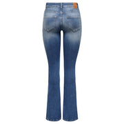 Only Jean en denim bleu pour femme, mélange de coton, vu de dos, avec délavage et poches arrière classiques