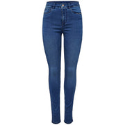 Only Jean en denim bleu foncé pour femme, coupe skinny taille haute, mélange de coton classique et délavage subtil aux cuisses
