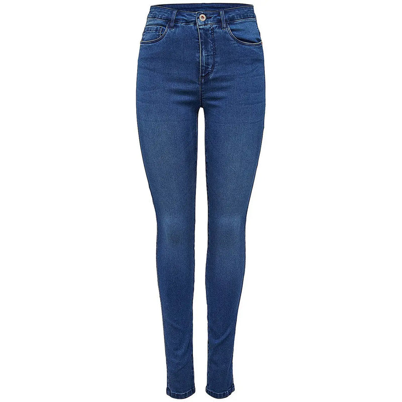 Only Jean en denim bleu foncé pour femme, coupe skinny taille haute, mélange de coton classique et délavage subtil aux cuisses