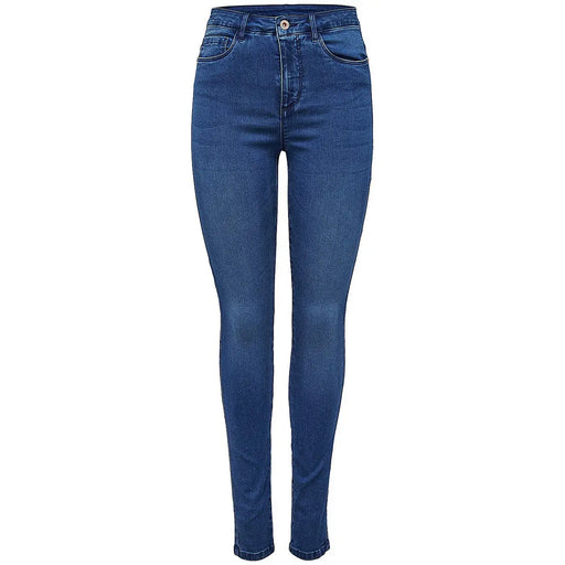 Only Jean en denim bleu foncé pour femme, coupe skinny taille haute, mélange de coton classique et délavage subtil aux cuisses