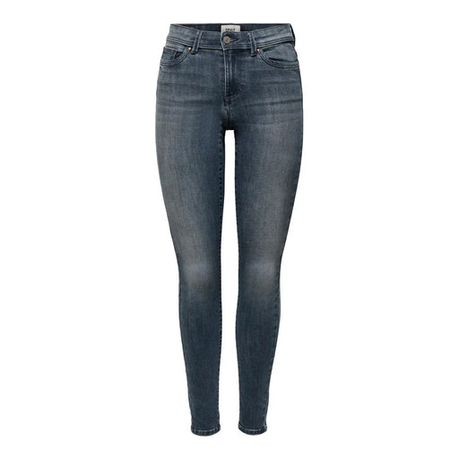 Only Jean en denim bleu foncé pour femme, taille haute, coupe slim et coupe classique cinq poches, en mélange de coton.