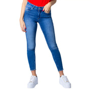 Jean en denim bleu taille haute, coupe slim et ourlets effilochés, confectionné en mélange de coton pour un style printanier. only femmes
