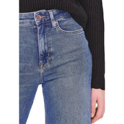 Only Jean bleu en denim pour femme, en coton stretch délavé moyen, coupe classique cinq poches et fermeture à boutons marron