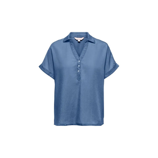 Only Chemisier bleu clair à manches courtes boutonné pour femme, en lyocell doux, aspect denim, avec col.