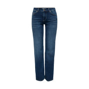 Only Jean droit mi-long pour femme en denim de coton bleu foncé, coupe classique cinq poches