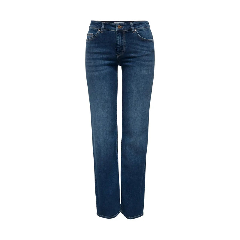 Only Jean droit mi-long pour femme en denim de coton bleu foncé, coupe classique cinq poches