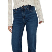 Jean en denim de coton bleu foncé taille haute et jambes droites pour femme par Only en bleu moyen