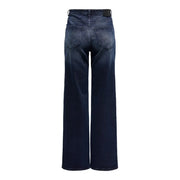 Le verso de only Jean en coton biologique bleu indigo foncé pour femme, coupe large et poches délavées