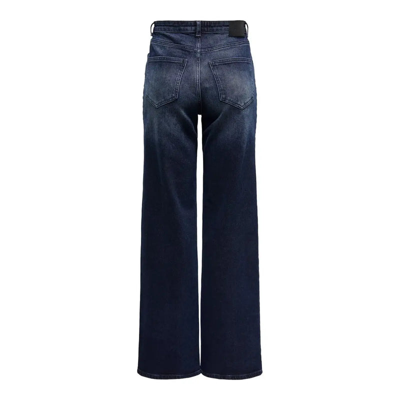 Le verso de only Jean en coton biologique bleu indigo foncé pour femme, coupe large et poches délavées