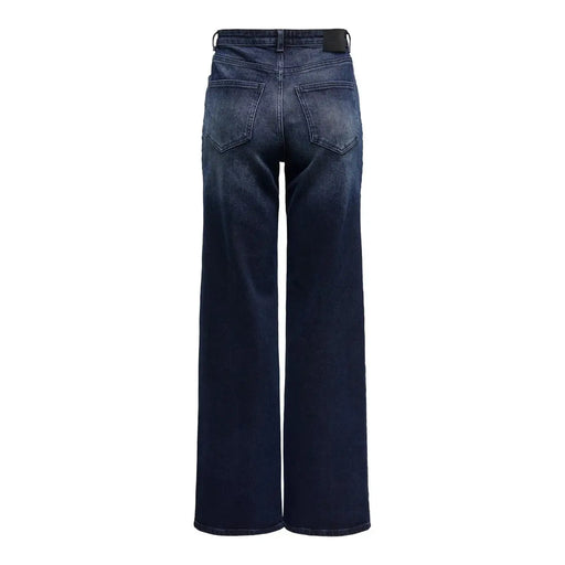 Le verso de only Jean en coton biologique bleu indigo foncé pour femme, coupe large et poches délavées