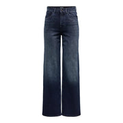 jambes larges bleu foncé Only Jean en denim bleu en coton biologique pour femme, délavage délavé et matière durable